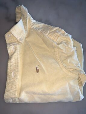 Ralph Lauren Pale Yellow Button-Down Polo Shirt with Pony Logo